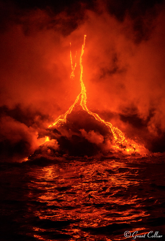 Lava Flowing into Ocean, View from Boat, Hawaii