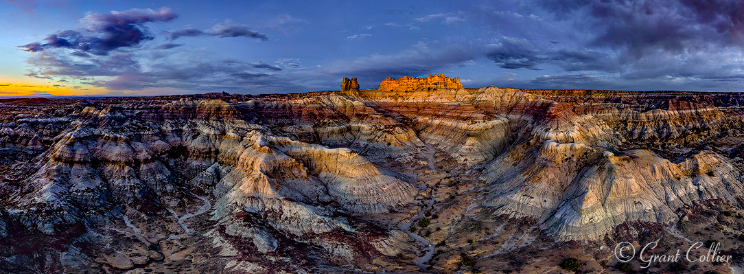 The badlands around Angel Peak in New Mexico are seen during twilight.