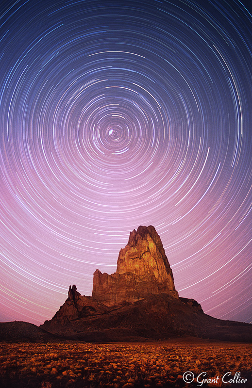 Star trails near Monument Valley, desert