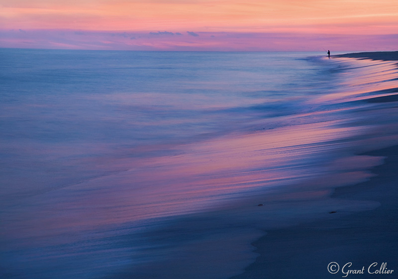 ocean sunset, beach, fisherman, Long Island, New York