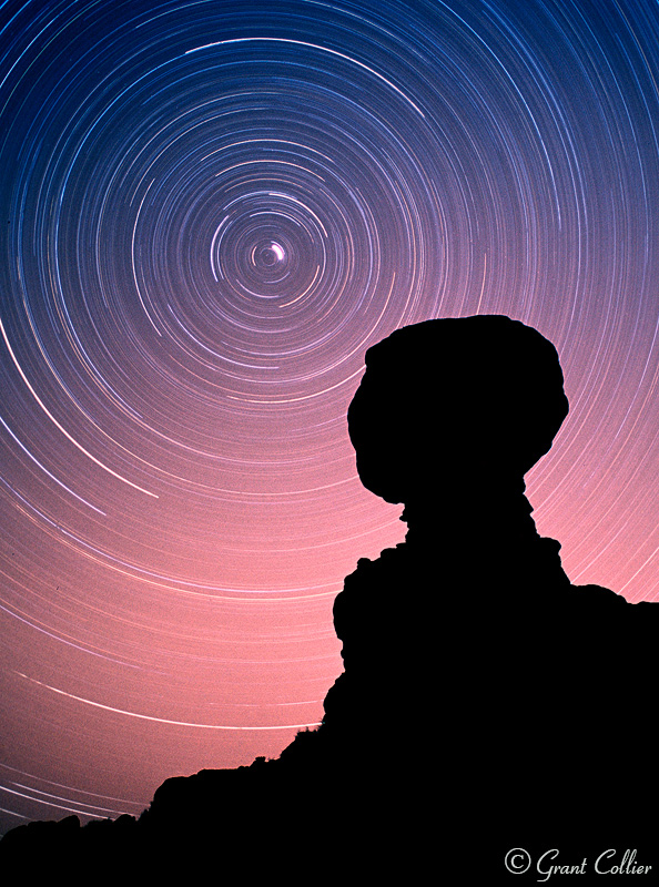 Balanced Rock, star trails, Arches National Park