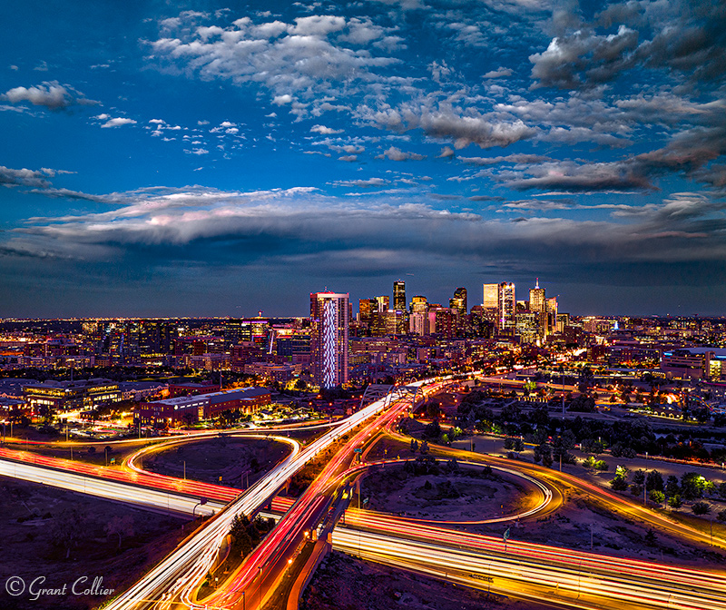 Night Photography Aerial, Downtown Denver, Colorado