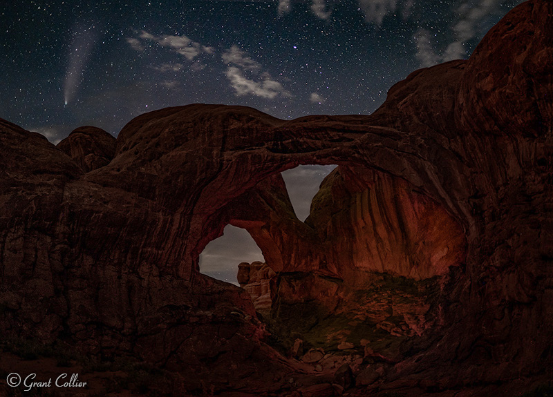 Neowise Comet over Double Arch, Arches National Park