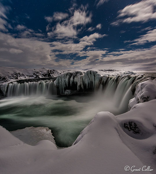 Stars over Godafoss, Iceland.