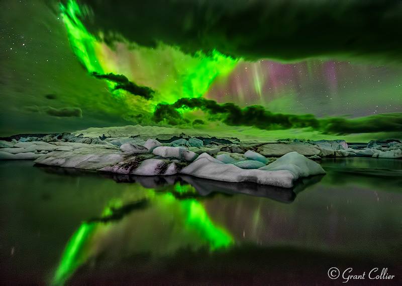 Jokulsarlon glacier lagoon, Iceland, Northern Lights