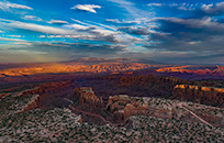 Aerial photo over Long Canyon at sunset.