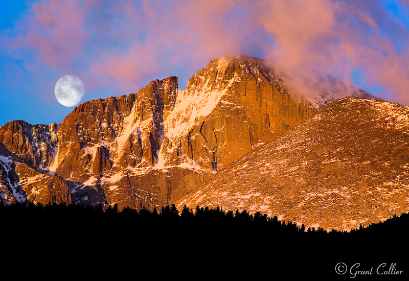 Longs Peak, Colorado, fourteener, mountain, 14er, full moon