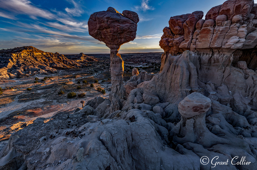 Hoodoo in Lybrook Badlands hit by the last light of day.