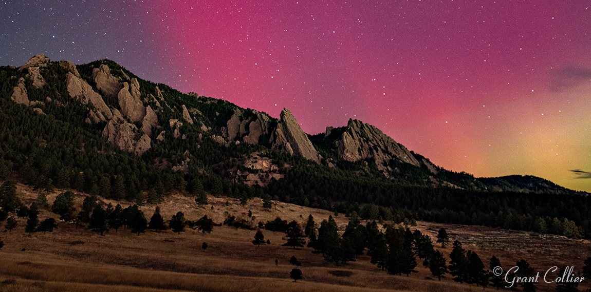 Northern Lights over Boulder Flatirons in Colorado