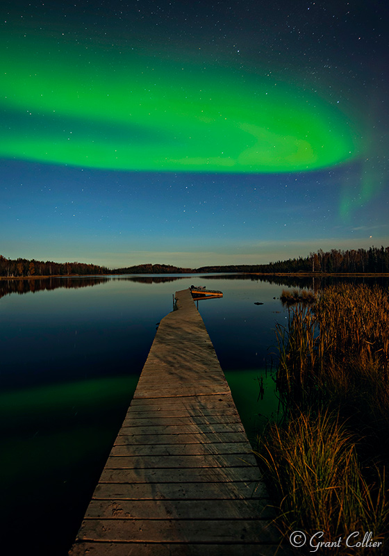 wooden pier, Northern Lights, Aurora Borealis