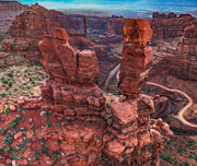 Aerial photo of rock formations along Onion Creek near Moab.