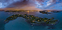 Aerial photo of islands off Oslo, Norway at night