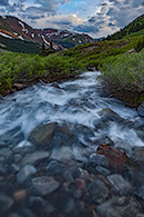 Peru Creek flows through ruggeed mountain terrain.