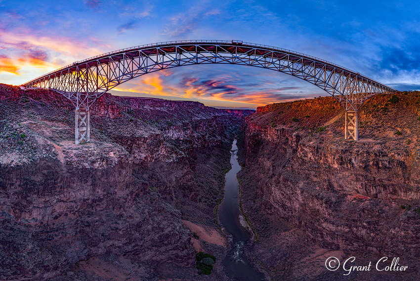 Aerial view of the Rio Grande Bridge in New Mexico, shot from below the bridge.