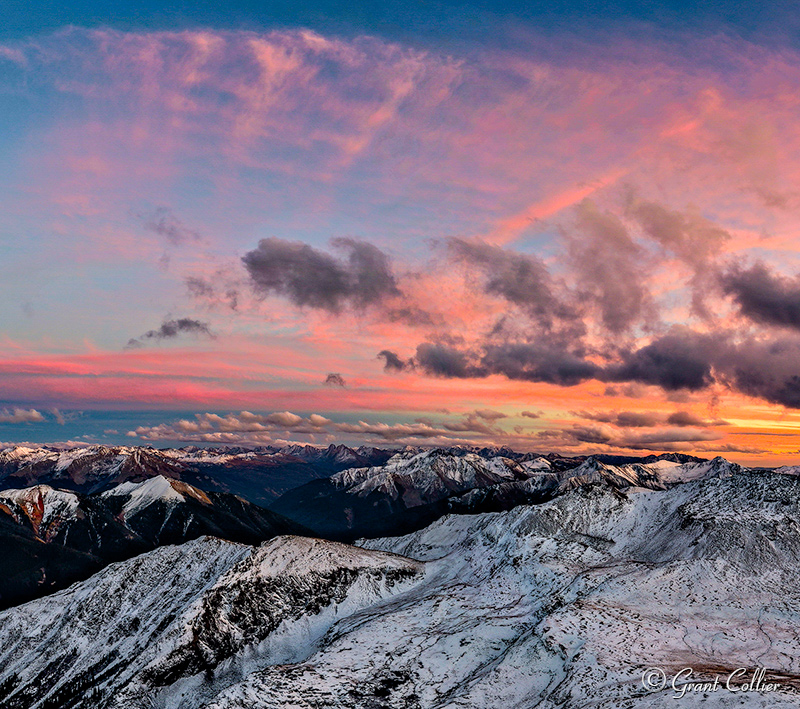 Aerial view of snow-covered San Juan Mountains, Colorado