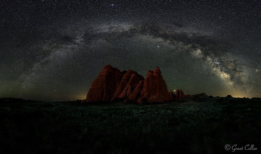 Milky over rock formations in Arches National Park