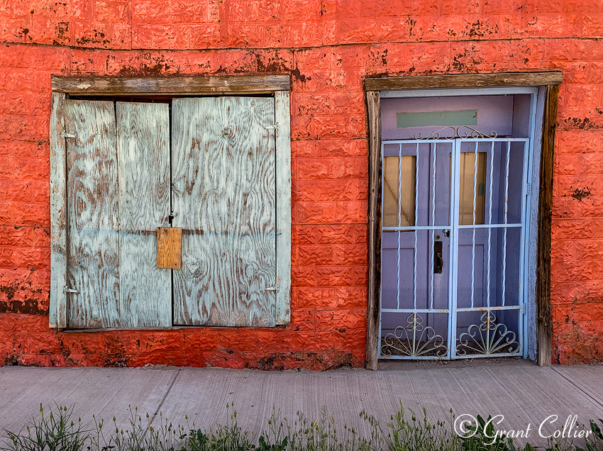 View of the fascinating shapes and colors on the side of a house in Taos, New Mexico.