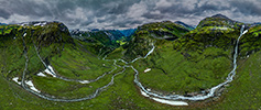 Waterfalls flowing down from Lake Heimstevatnet near Geiranger