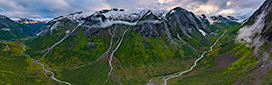 Waterfalls streaming into a valley in Norway